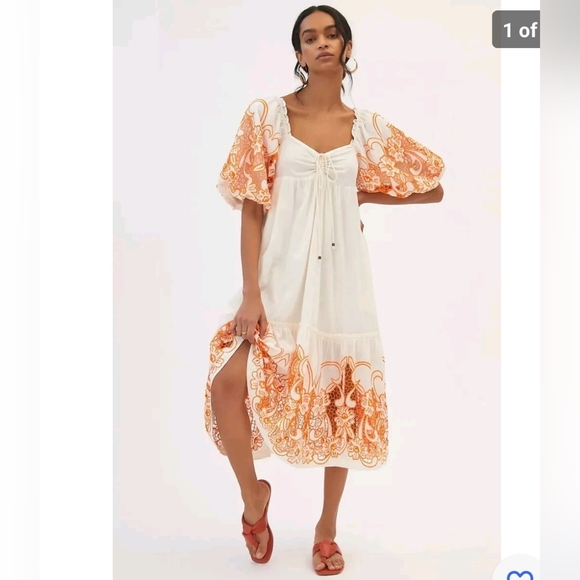 Anthropologie Tina Puff-Sleeved Embroidered Maxi Dress - Picture 1 of 9